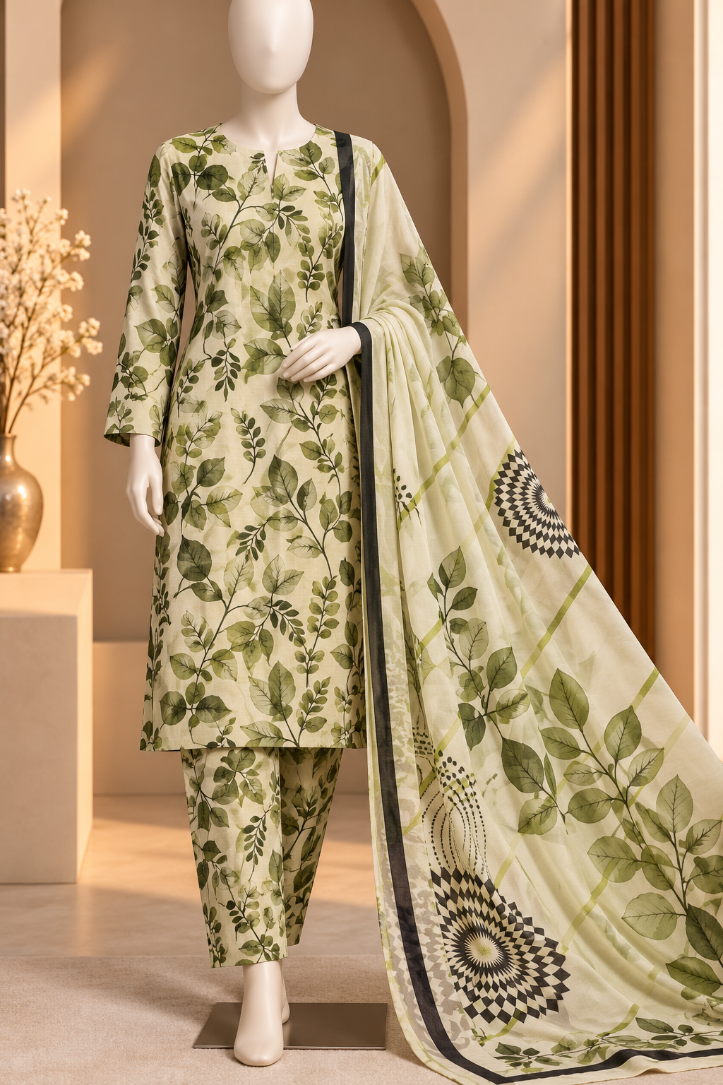 3-Piece Unstitched Printed Khaddar Ladies Suit