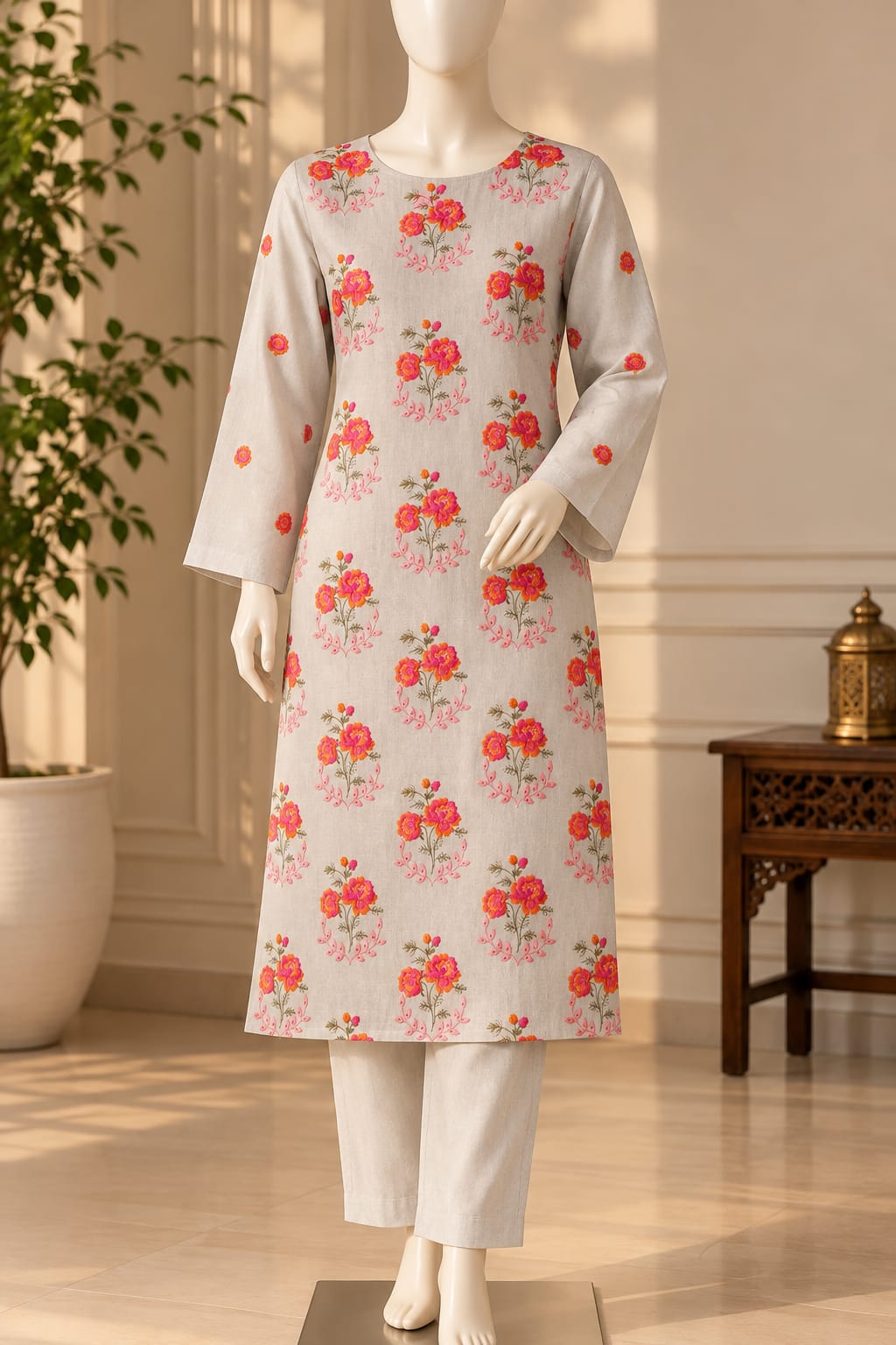 2 PC Embroidered Karandi Unstitched Suit