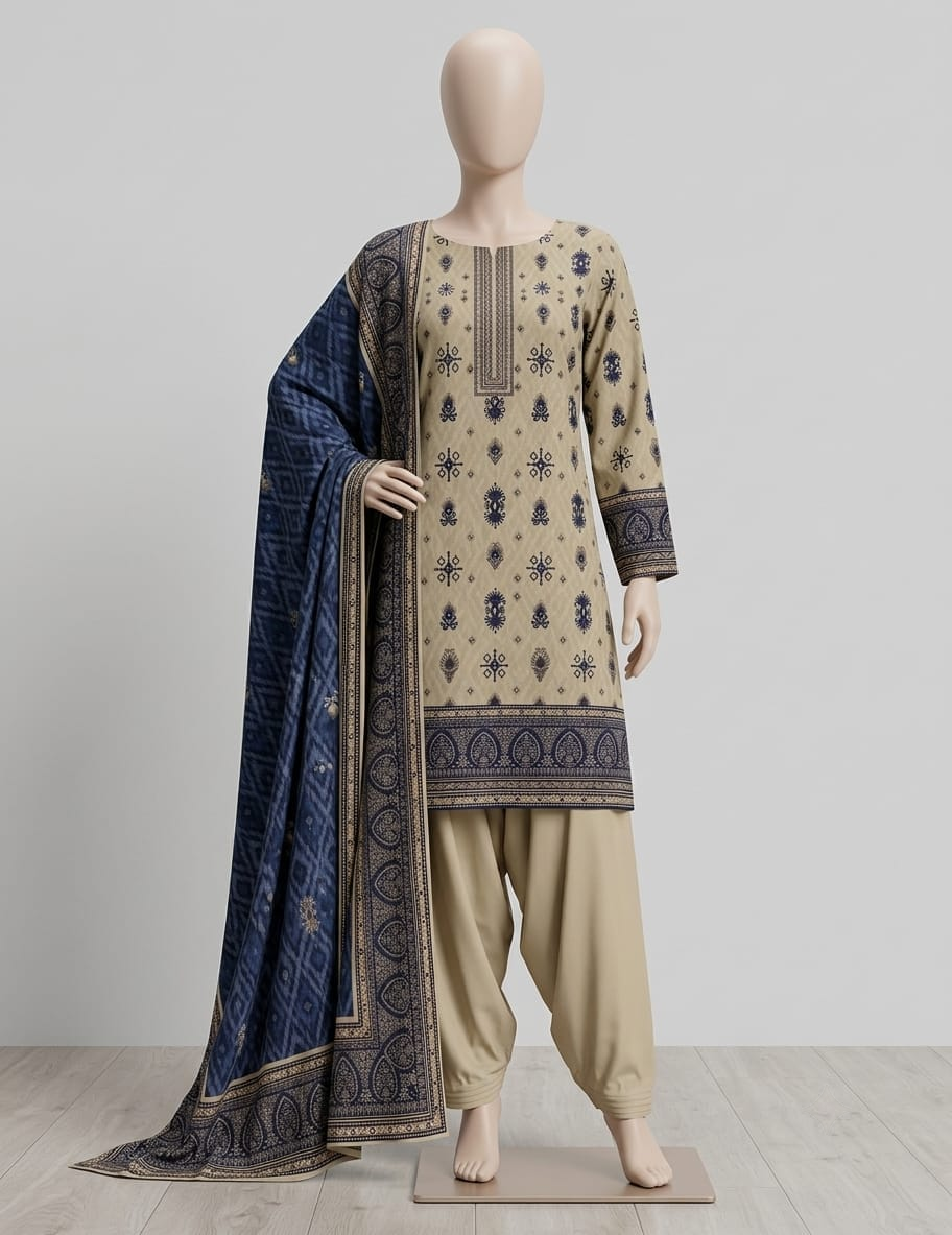 3-Piece Unstitched Printed Linen Ladies Suit
