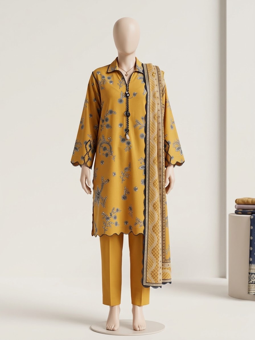 3-Piece Unstitched Printed Khaddar Ladies Suit