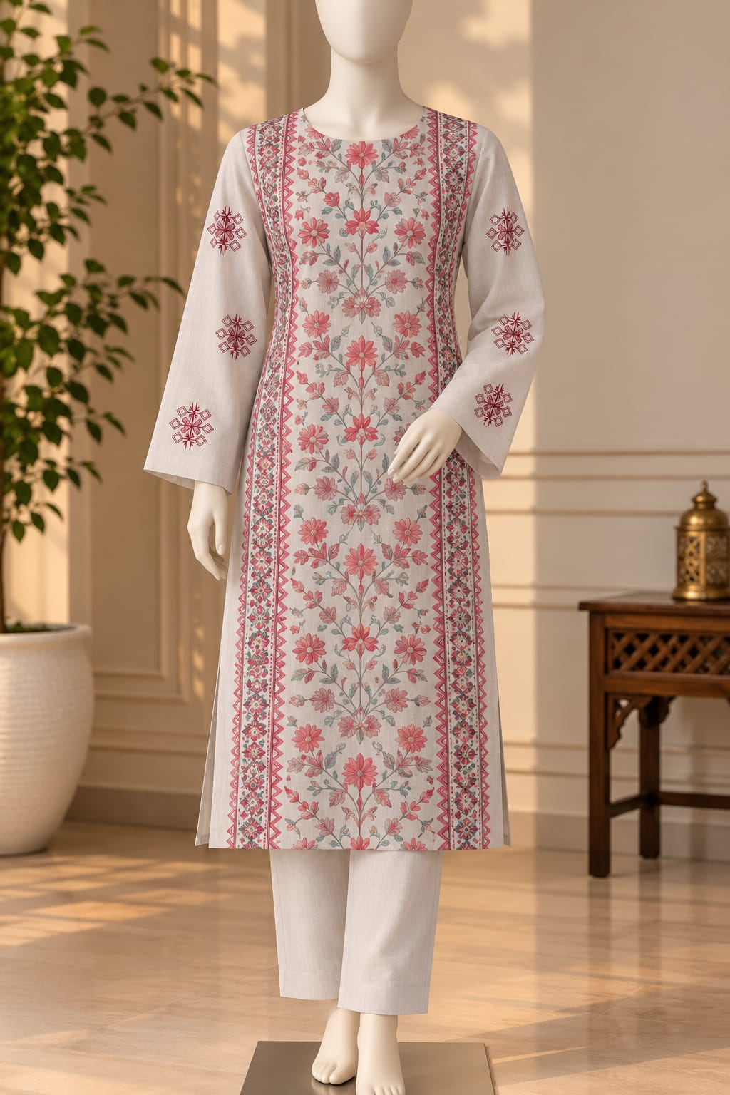 2 PC Embroidered Karandi Unstitched Suit