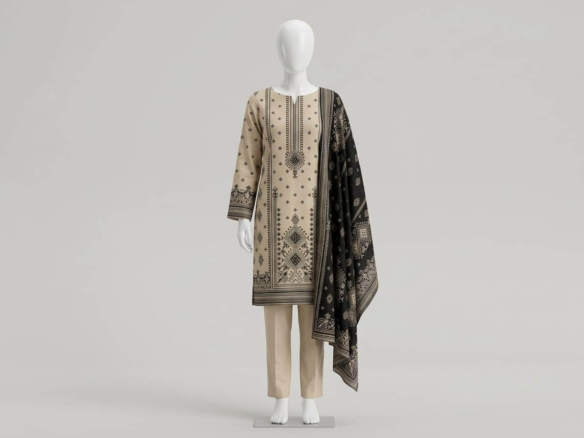 3-Piece Unstitched Printed Linen Ladies Suit