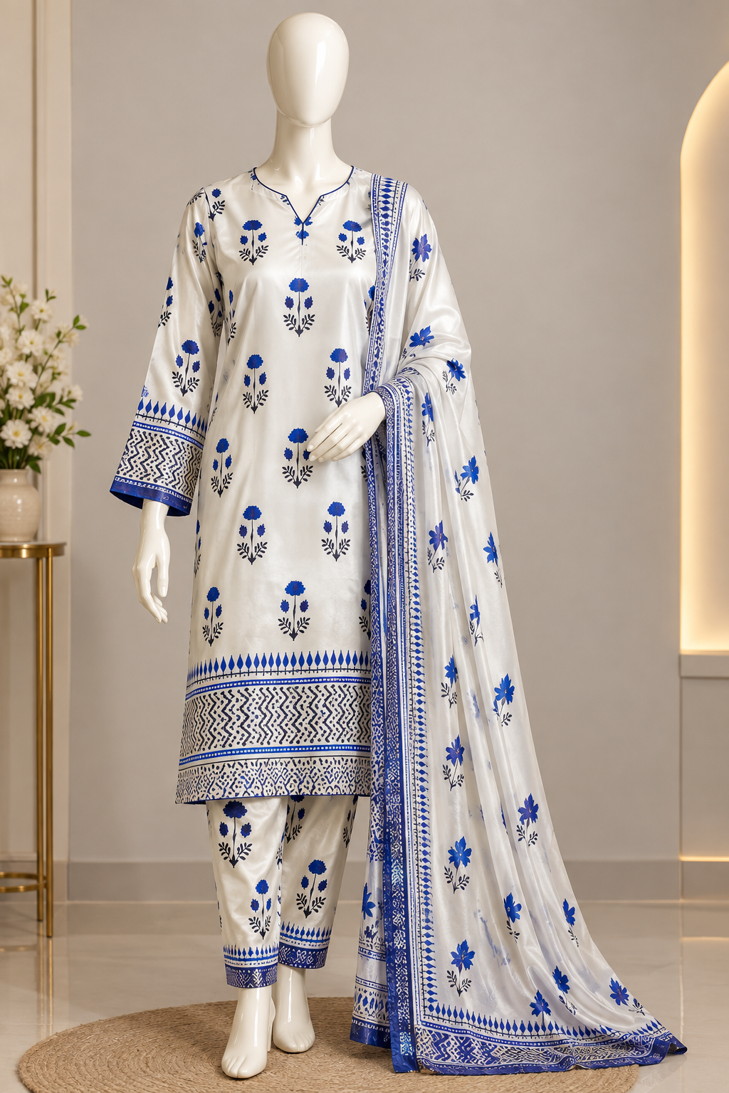 3-Piece Unstitched Silk Ladies Suit