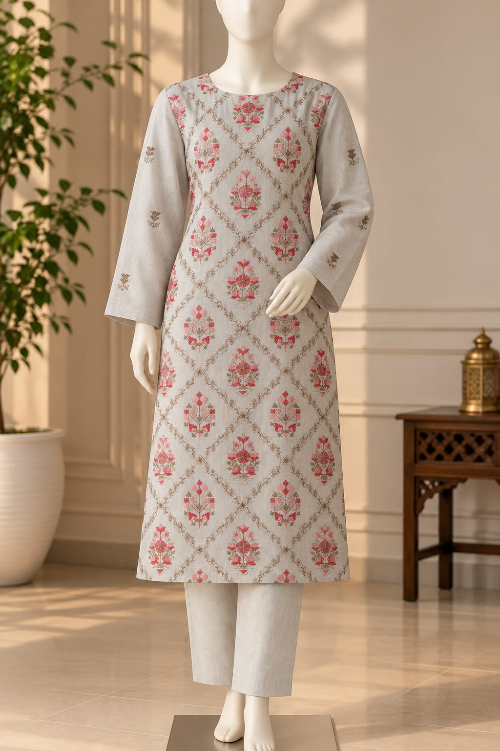 2 PC Embroidered Karandi Unstitched Suit
