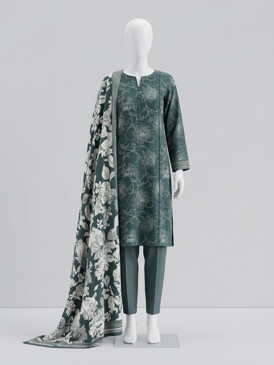 3-Piece Unstitched Printed Khaddar Ladies Suit