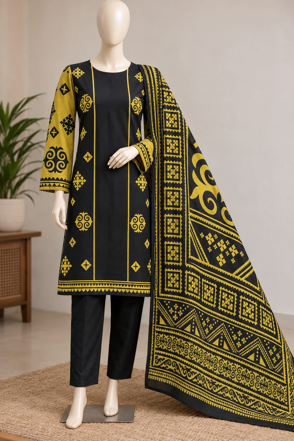 3-Piece Unstitched Digital Printed Dhanak Ladies Suit