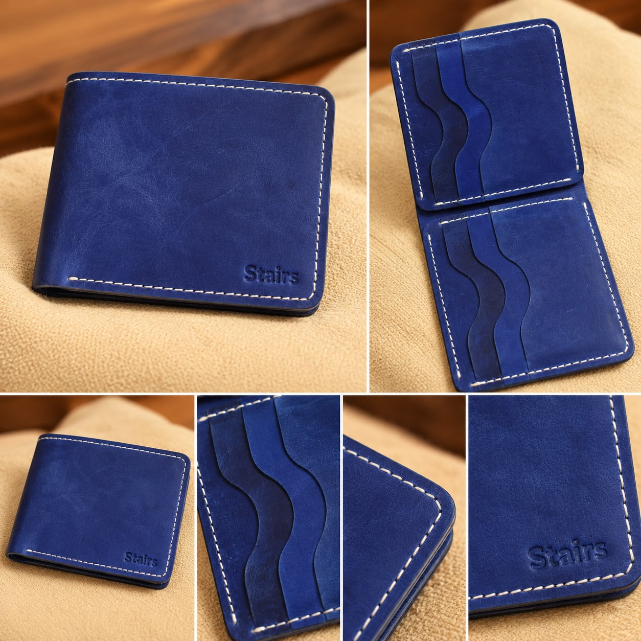 Men’s Blue Crazy Horse Leather Bi-Fold Wallet