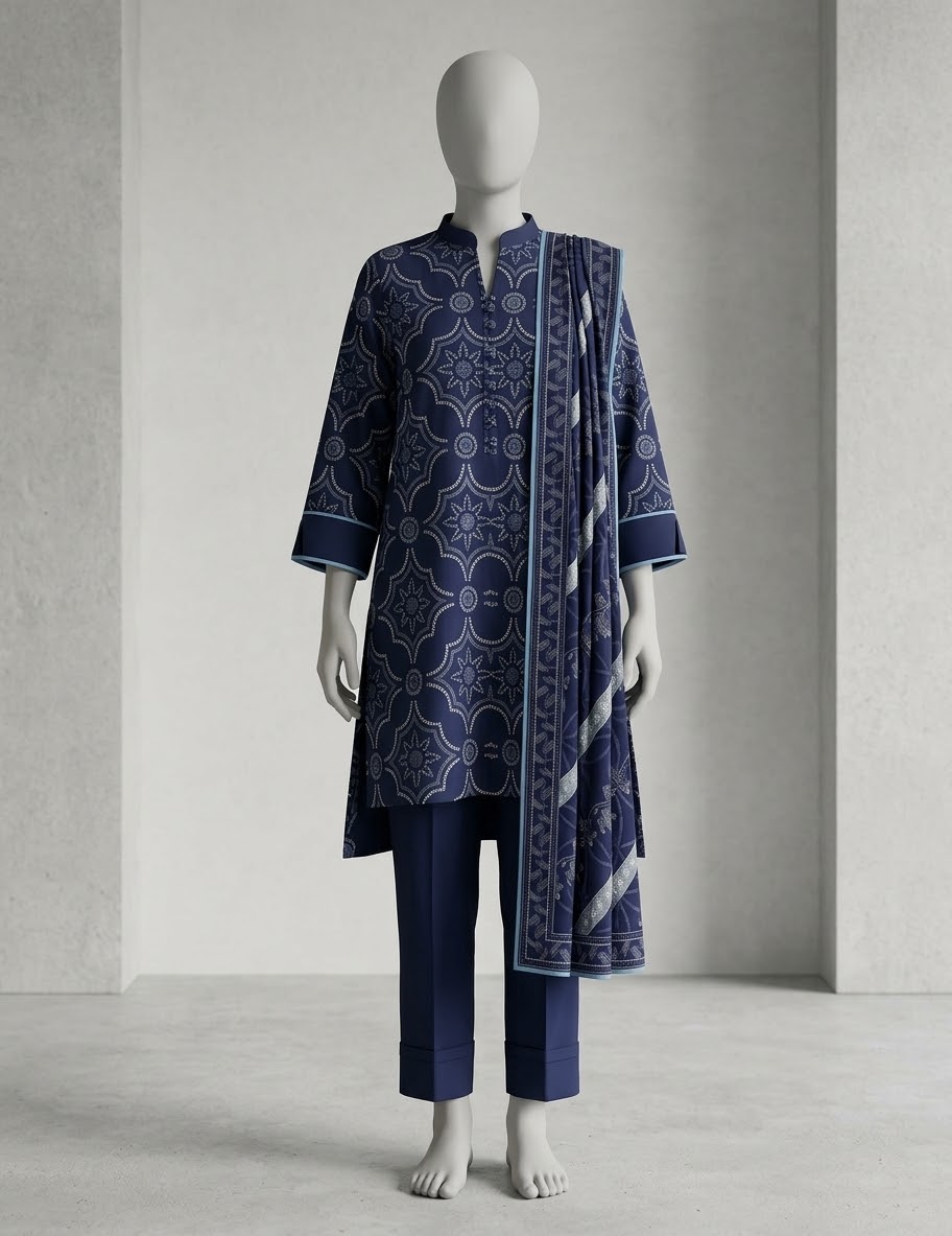 3-Piece Unstitched Printed Khaddar Ladies Suit
