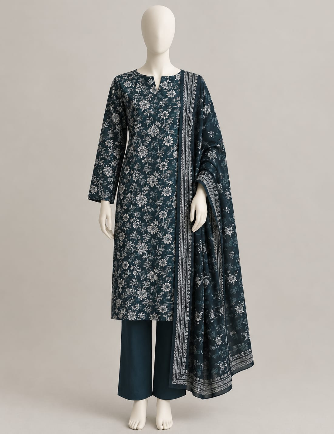 3-Piece Unstitched Printed Khaddar Ladies Suit