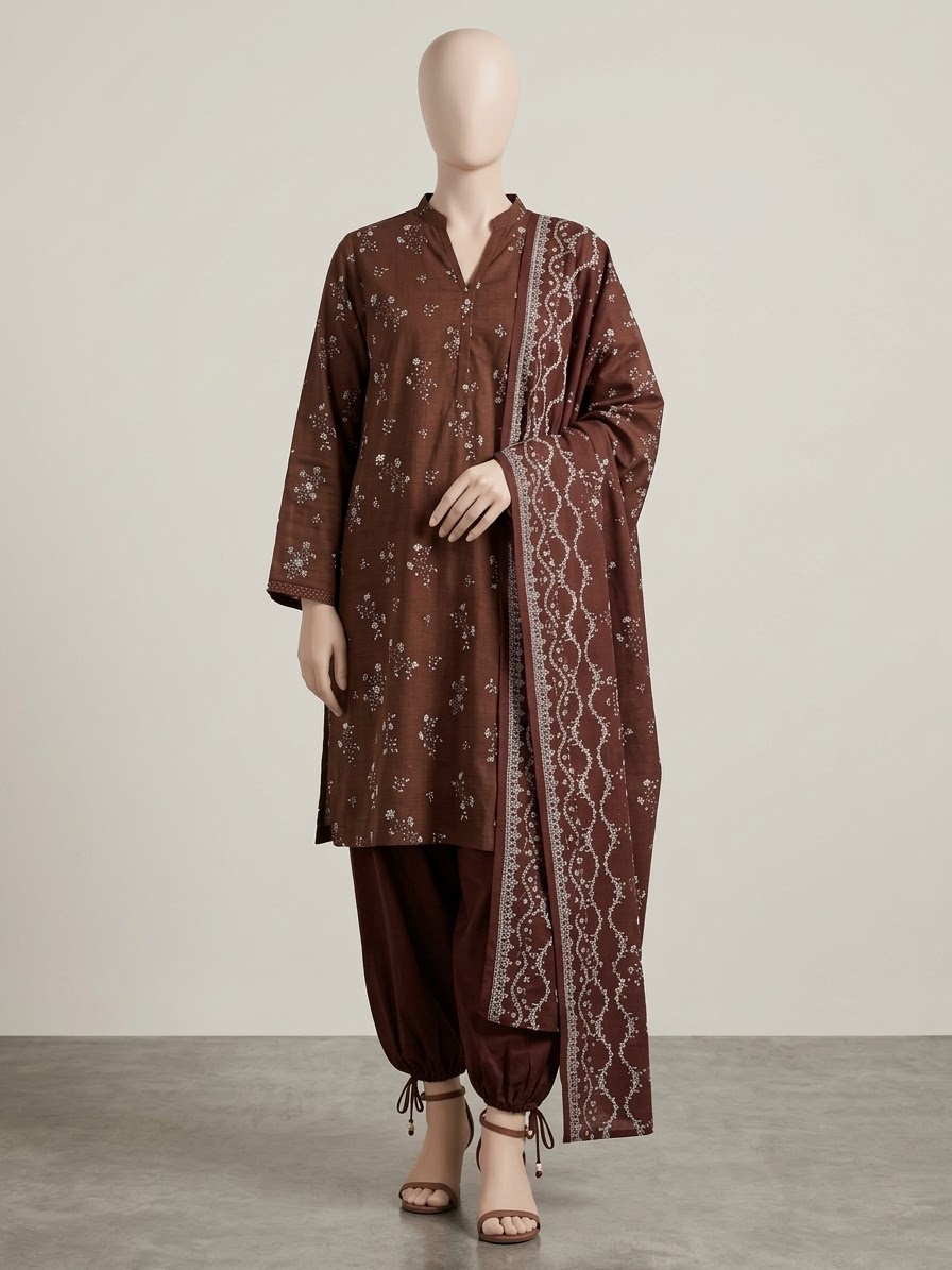 3-Piece Unstitched Printed Khaddar Ladies Suit