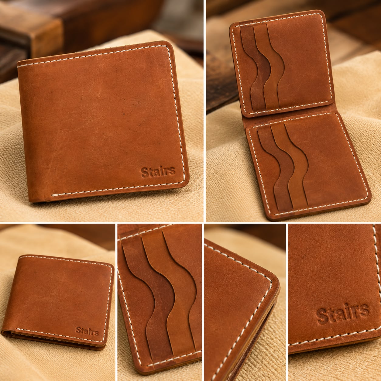 Men’s Tan Brown Crazy Horse Leather Bifold Wallet