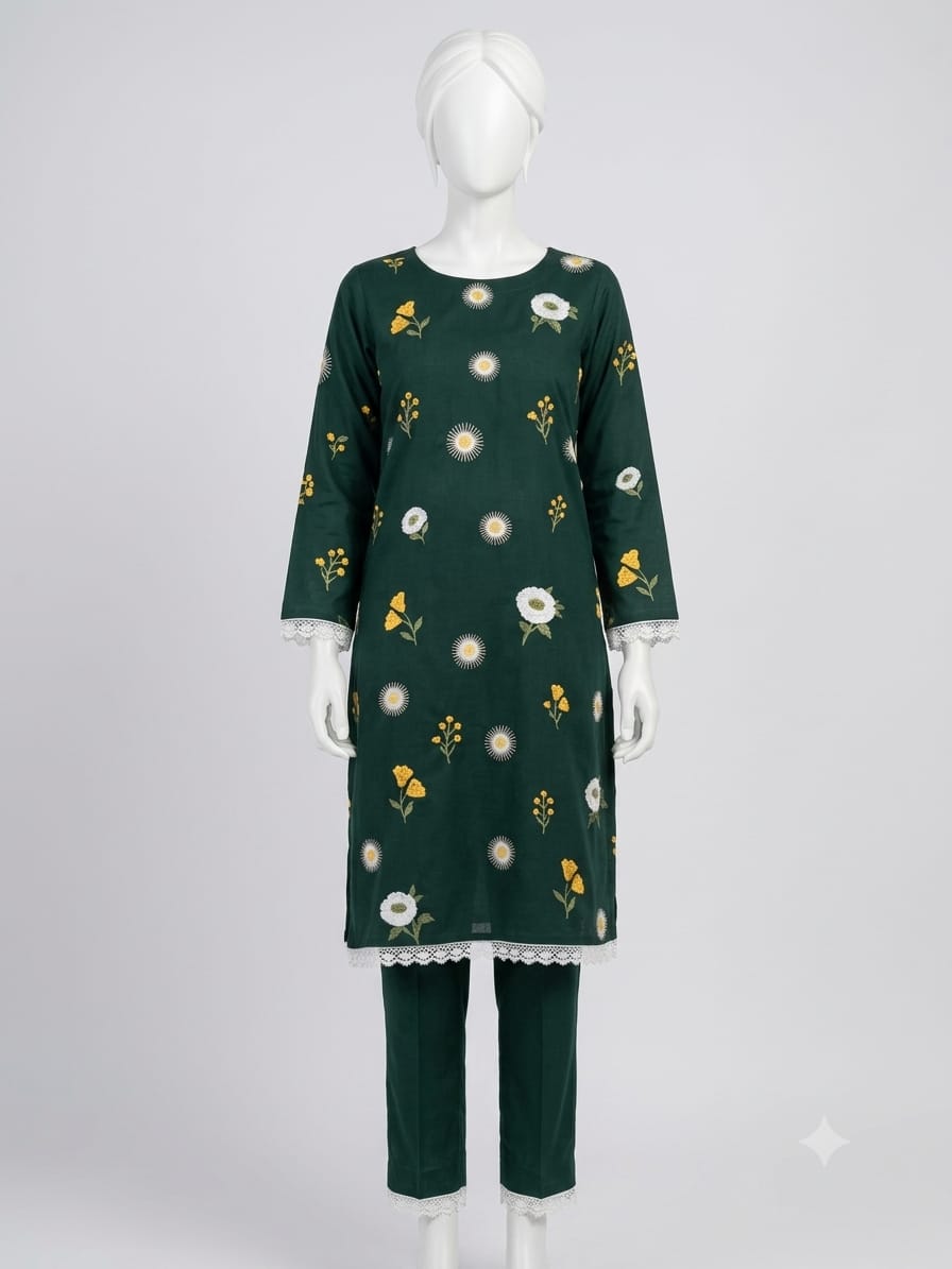 2-Piece Embroidered Dhanak Ladies Suit