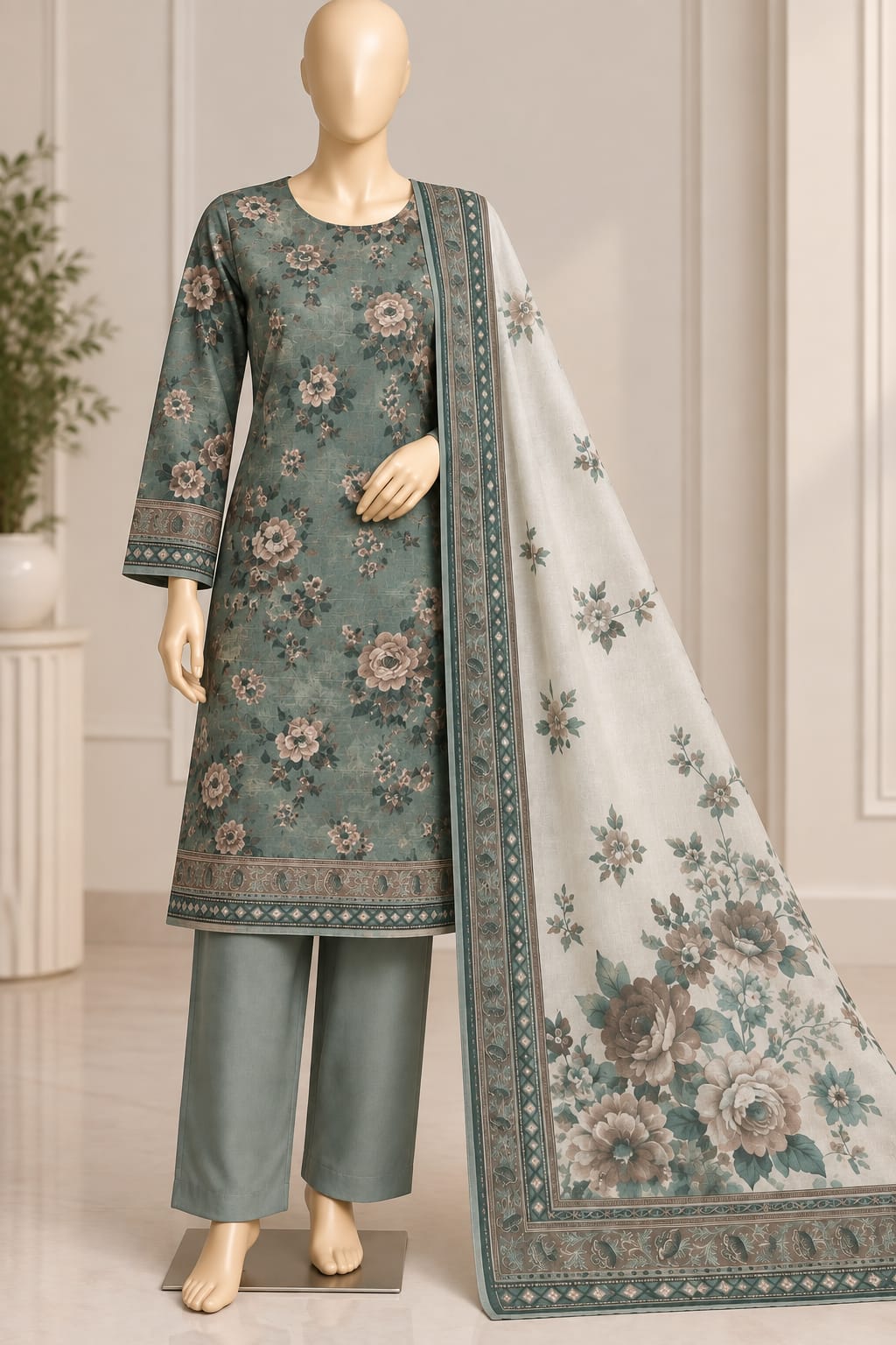 3-Piece Unstitched Printed Khaddar Ladies Suit