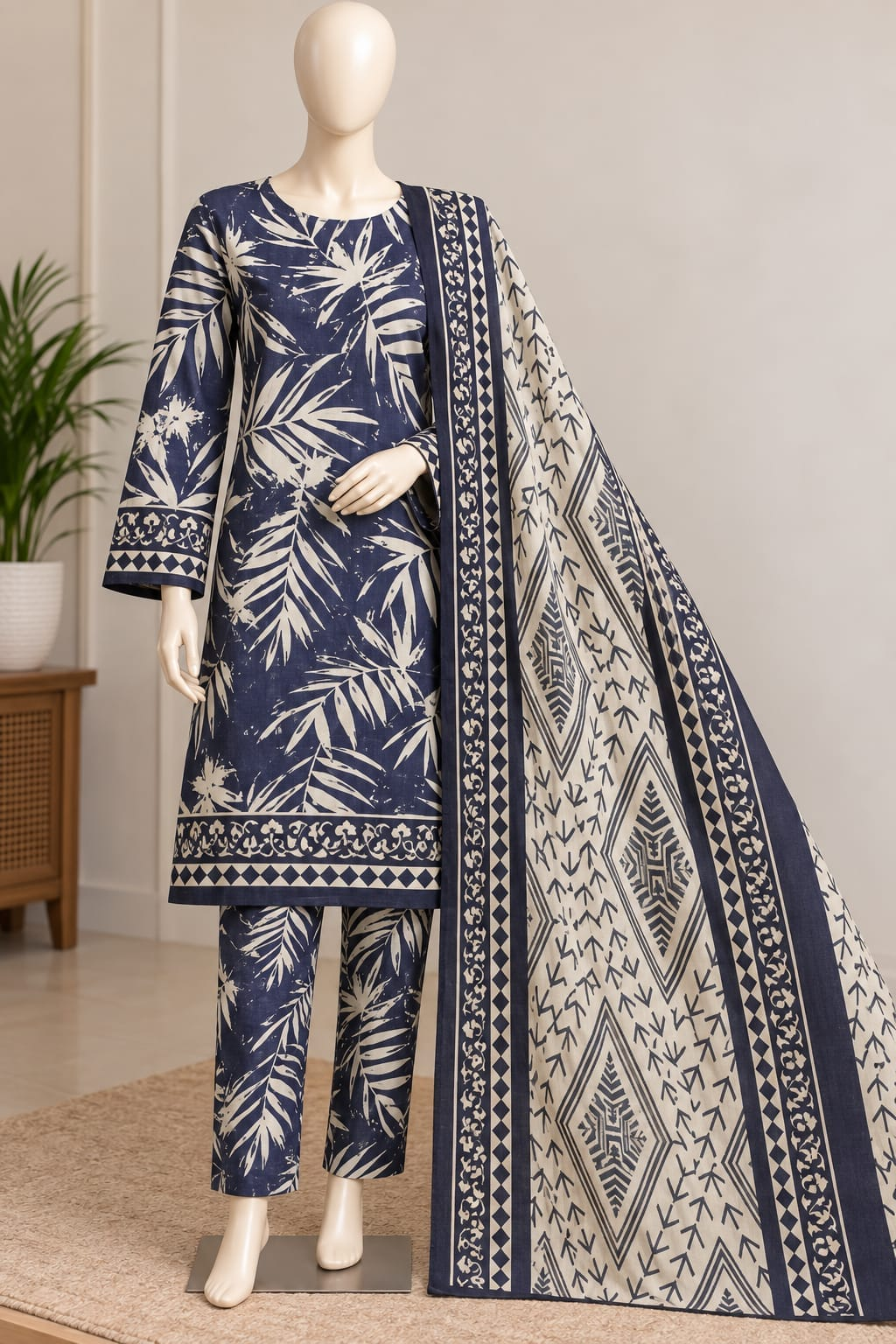 3-Piece Unstitched Printed Khaddar Ladies Suit