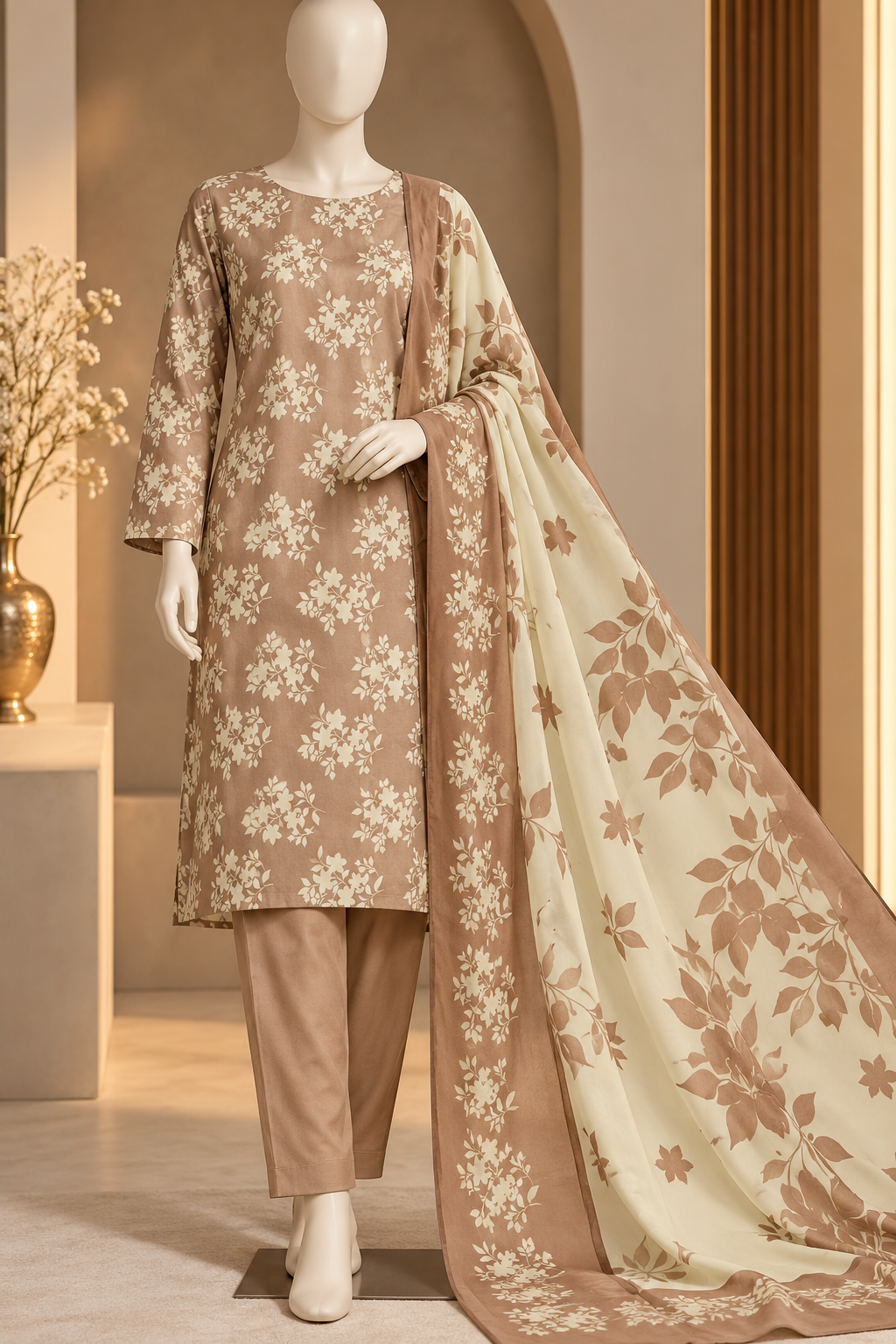 3-Piece Unstitched Linen Wool Ladies Suit
